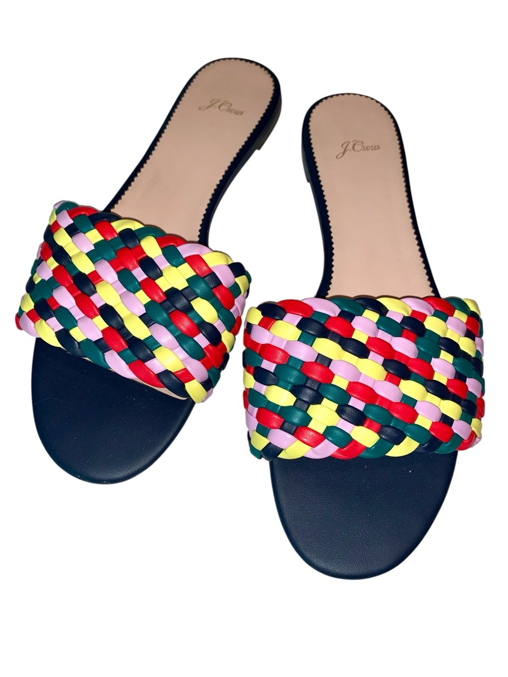 J. Crew Cora Slides Woven Rainbow Sandals Braided